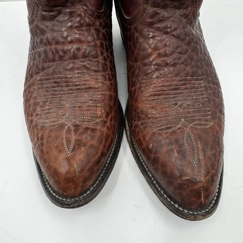 Tony Lama Men's Reddish Brown Embroidered Leather Classic Cowboy Boots Size 8.5D
